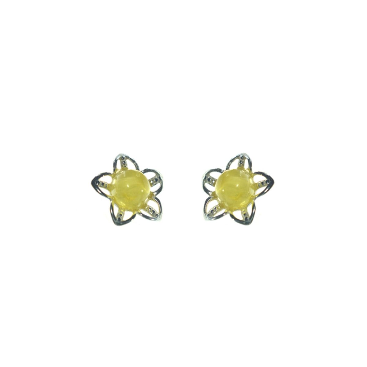Ασημένια 925 σκουλαρίκια λουλούδια με κεχριμπάρι
