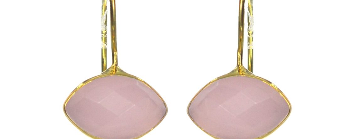 Επιχρυσωμένα 925 σκουλαρίκια με ροζ χαλαζία